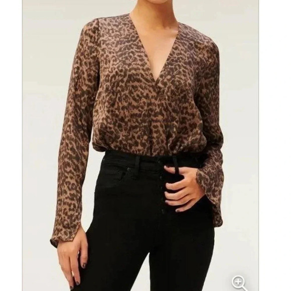 Good American Tops - NWT!! Good American - Flowing Faux Wrap Leopard Bodysuit - Size 0